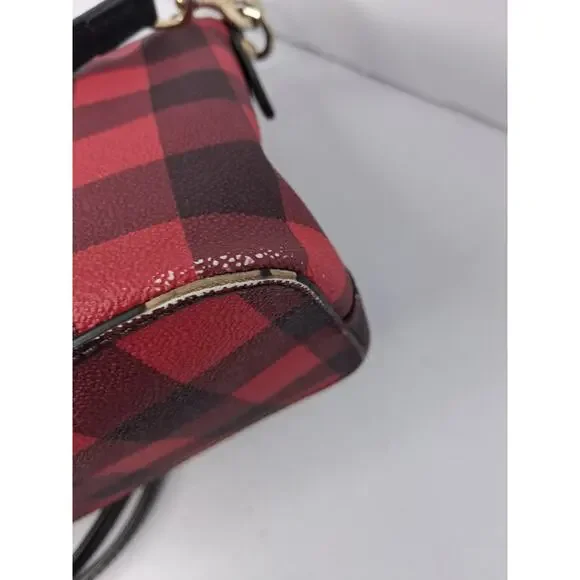 Dooney & Bourke Buffalo Plaid Small Satchel Red Black Crossbody Bag Leather Trim - Picture 7 of 16
